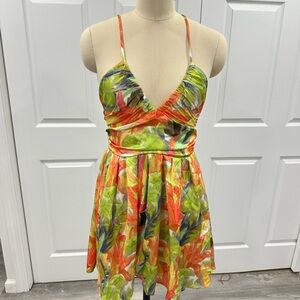 SHEIN Multicolor Leaf Print Mini Dress
